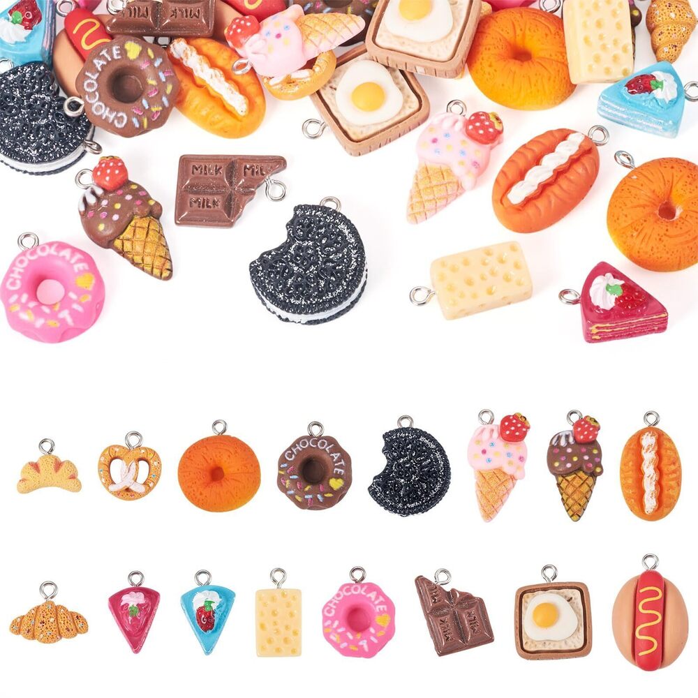 3929 32Pcs Food Theme Resin Charms Cute Cake Bread Ice Cream Hot Dog